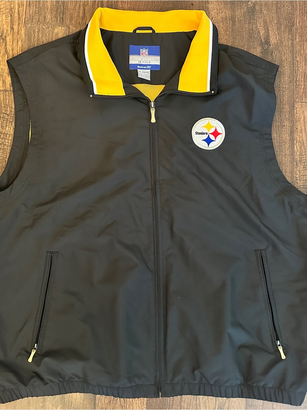 Vintage Reebok NFL On Field Steelers Wind Vest Jacket XL Black Full Zip